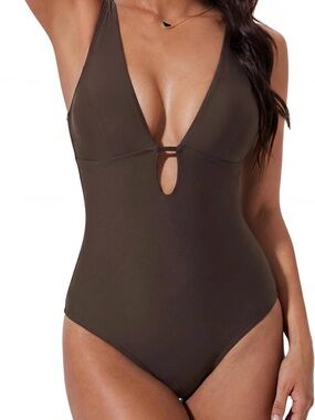 Plunge One-Piece Swimsuit in Chocolate Brown